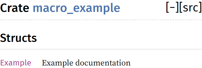 ドキュメントとして Example documentation が表示されている